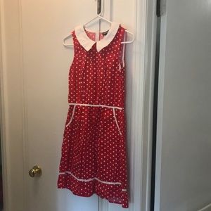 Retrolicious brand red and white polka dot dress.